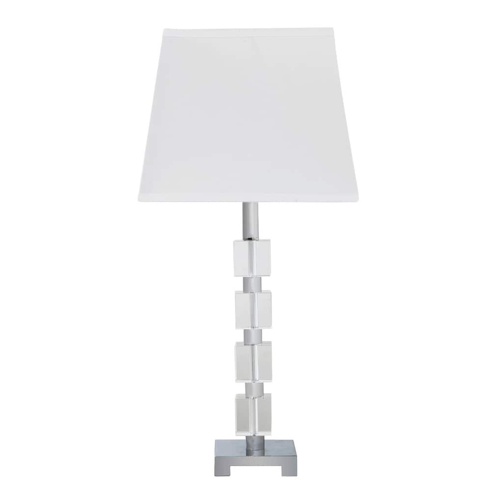 25'' Clear Crystal Geometric Table Lamp with White Cotton Shade - 5.3" x 13.5" x 25"