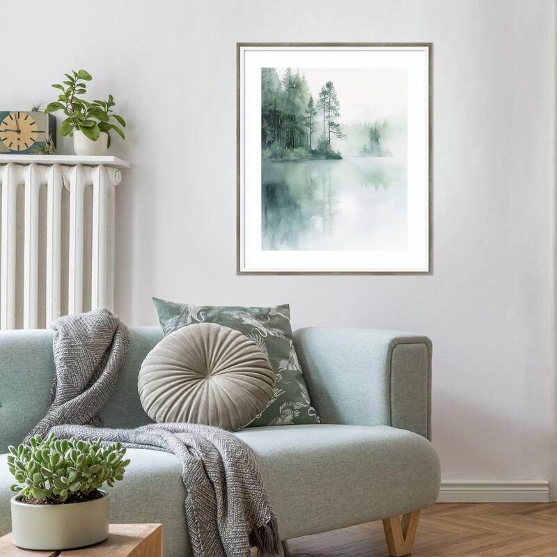 Misty Firs II by Tradelink inhouse artist Wood Framed Wall Art Print - Lucie Silver White