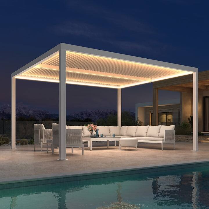 PURPLE LEAF Louvered Pergola Modern White Pergola with Adjustable Roof for Deck Backyard Garden