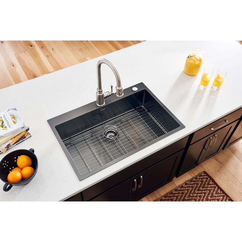 Ruvati 33 x 22 inch Gunmetal Black Stainless Steel Drop-in Topmount Kitchen Sink 16 Gauge Single Bowl -