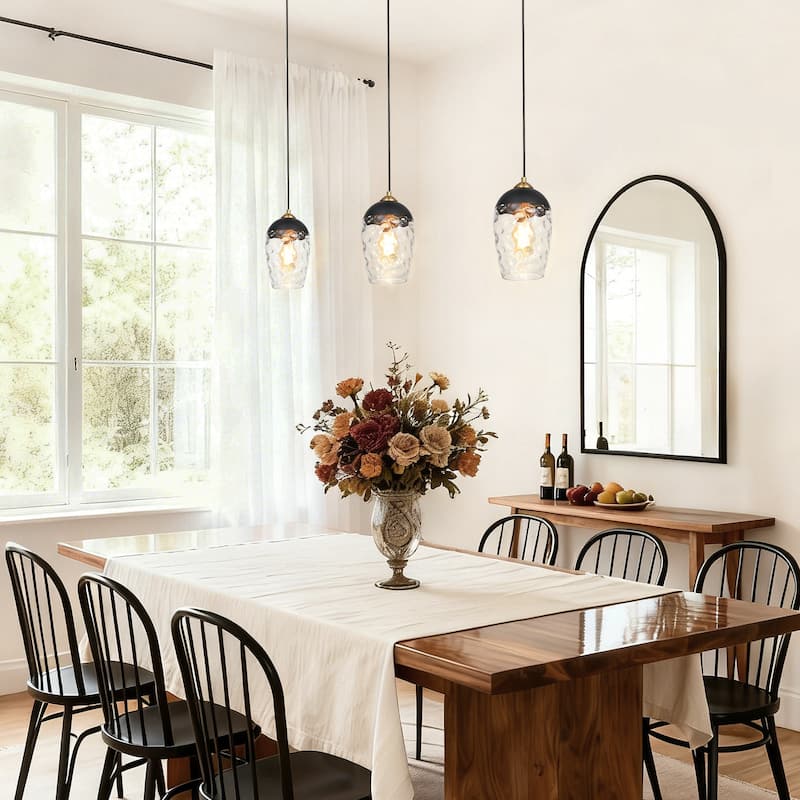 Modern Contemporary 1-Light Black Gold Hammered Glass Kitchen Island Pendant Light for Dining Room