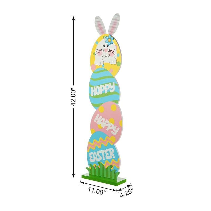 Glitzhome Wooden Happy Easter Bunny Eggs Porch Sign Standing Decor Spring Gift