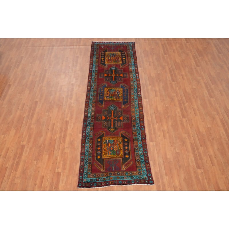 Hand Knotted Oriental 100% Wool Carpet Traditional Tribal Red Ardebil Runner Rug - 12' 6'' X 3' 8''