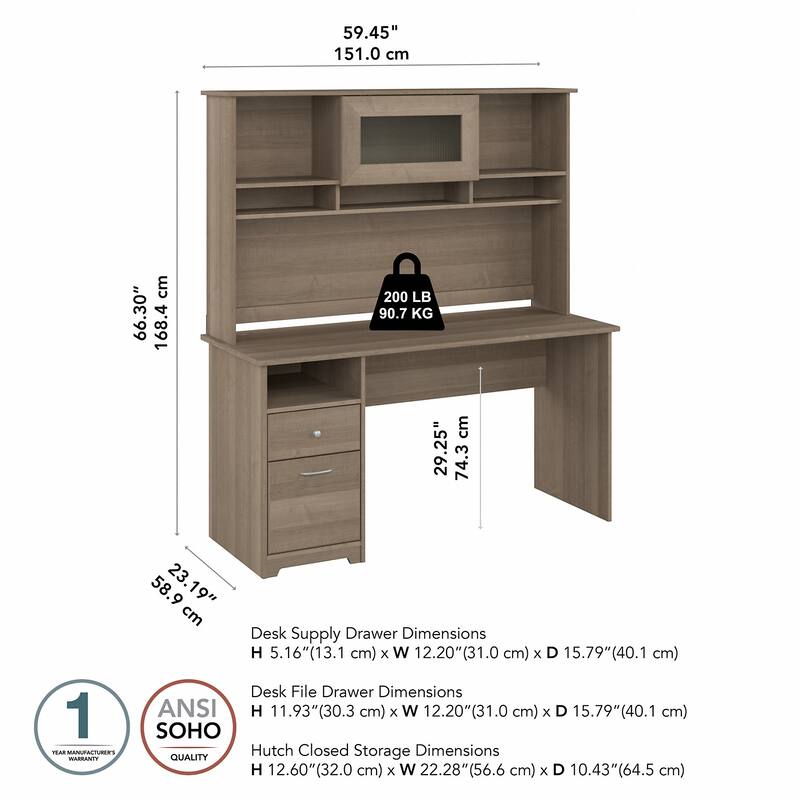 Cabot 60W Computer Desk with Hutch in Espresso Oak by Bush Furniture