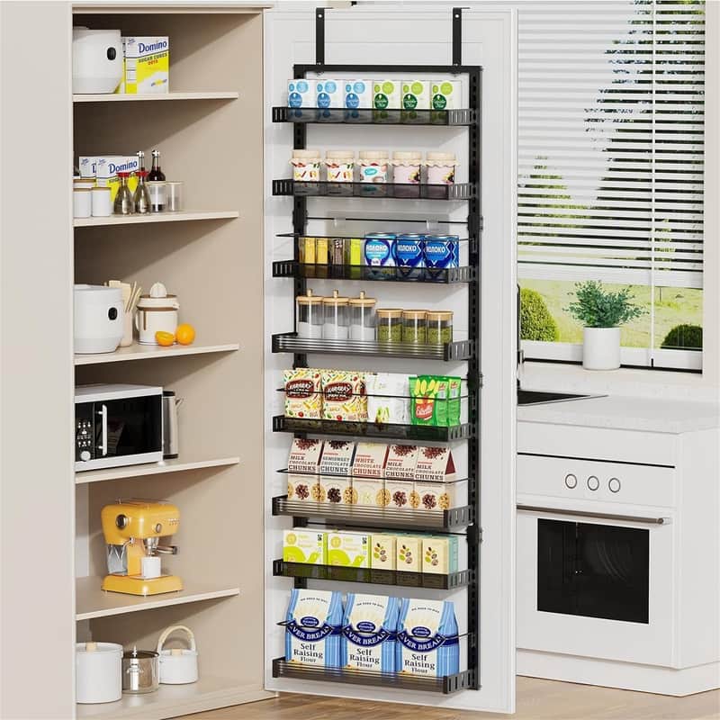 6-Tier Large Wall Mounted Storage Spice Rack - Black - 16.92"D x 6.1"W x 70"H