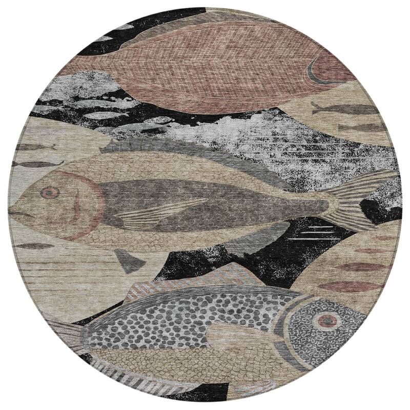 Machine Washable Indoor/ Outdoor Modern Fish Chantille Rug