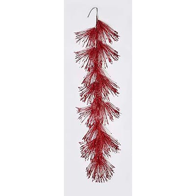 72" Pine Needle Glitter Garland, Red