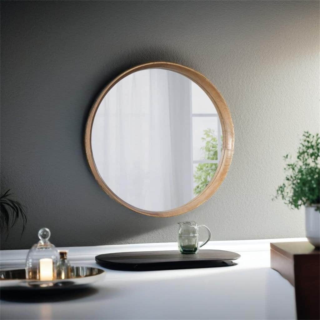 Round Pine Wood Mirror