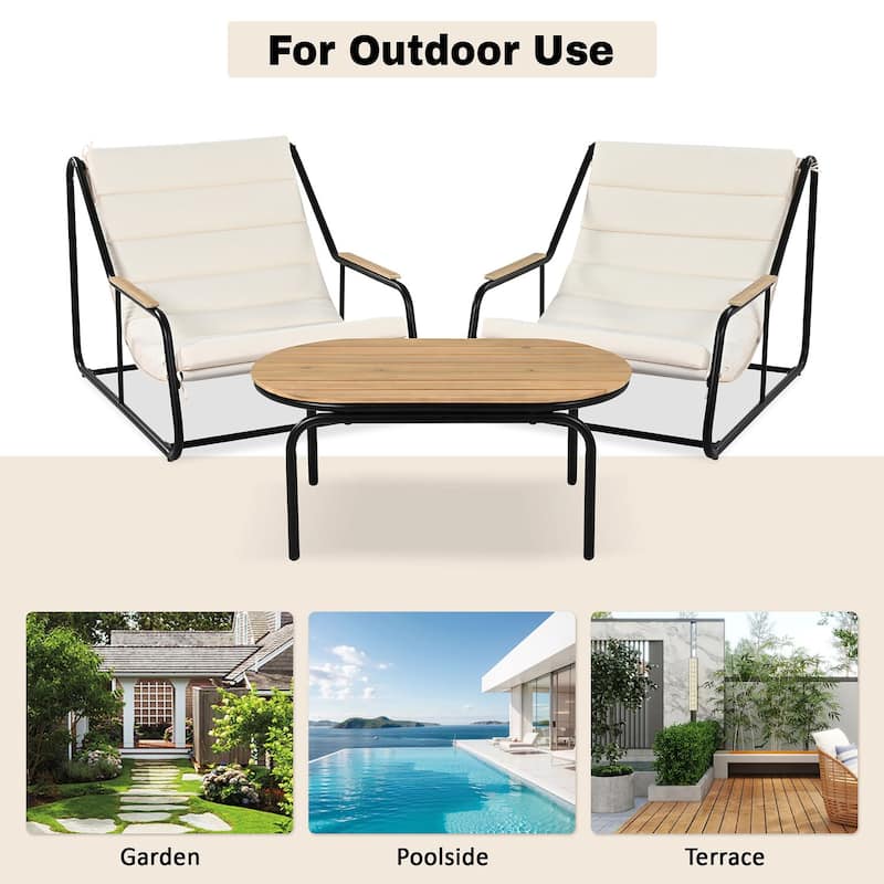 3-Piece Chaise Set, Adjustable with Wheels and Tables for Pool, Patio