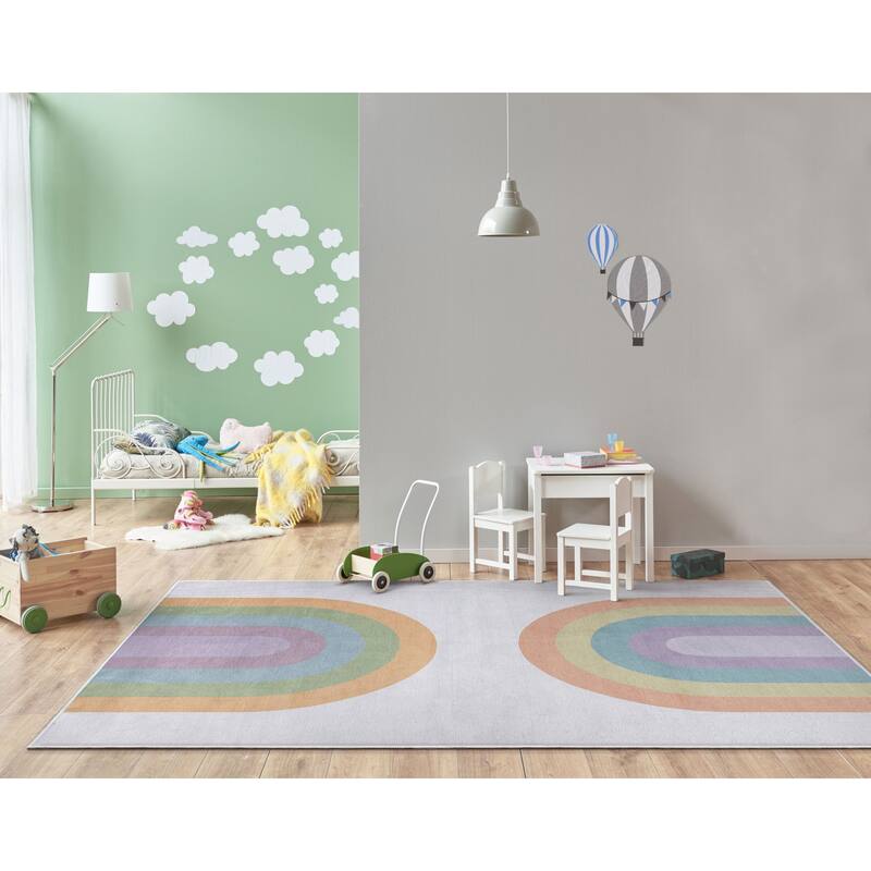 Well Woven Kids Rugs Rainbow Watercolor Modern Machine Washable Area Rug
