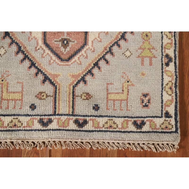 Geometric Beige Kazak Indian Runner Rug Handmade Wool Carpet - 2'5"x 7'8"