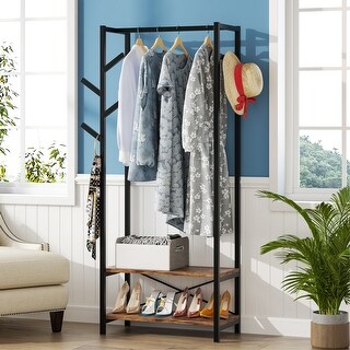 Freestanding Coat Rack with 2 Storage Shelves,Hall Tree Small Clothes ...