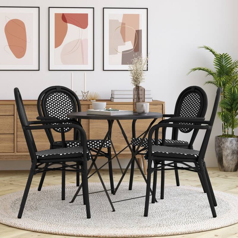 Stacking Bistro Chairs with Metal Frames - Black & White/Black Frame