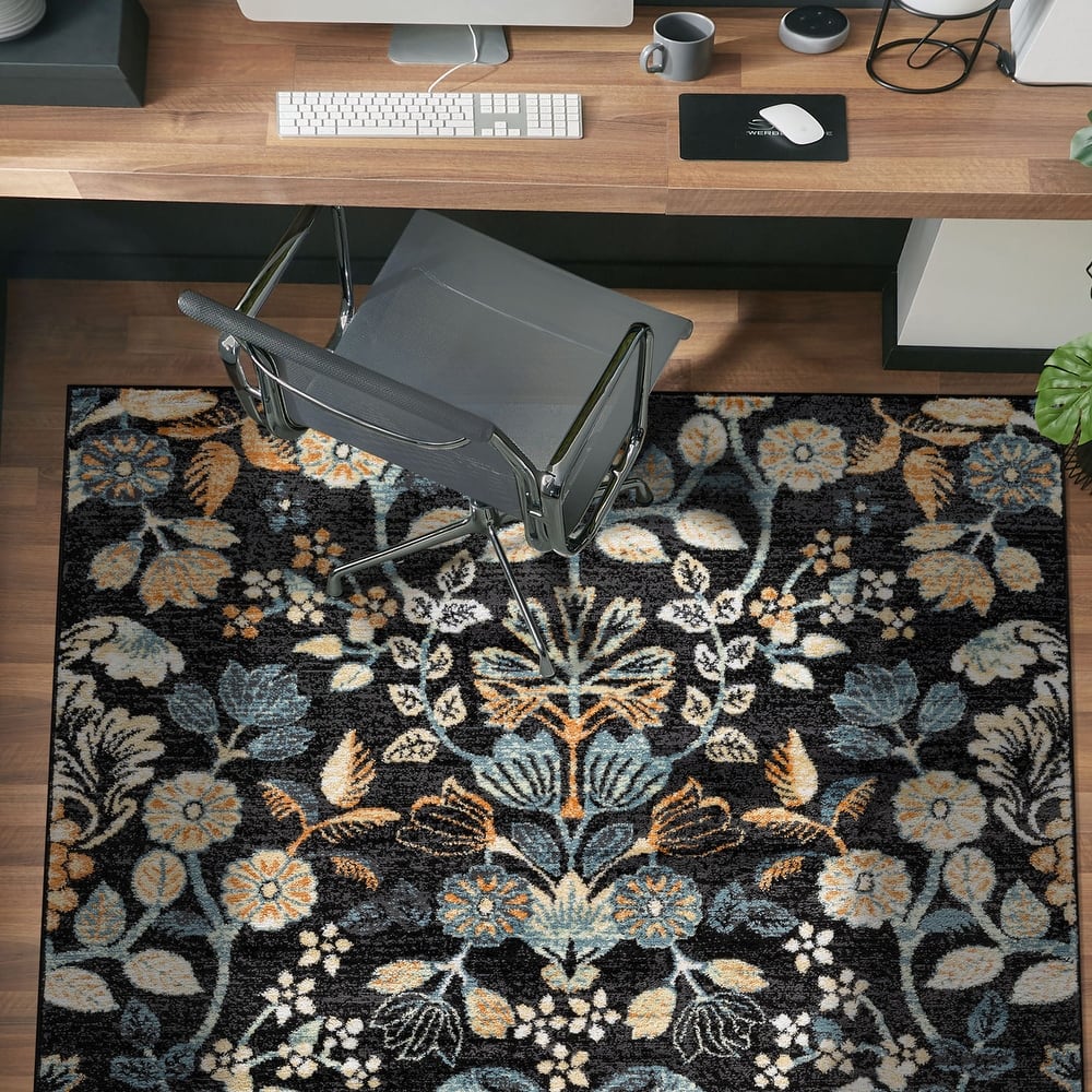 World Rug Gallery Black / Multi Symmetrical Floral Area Rug