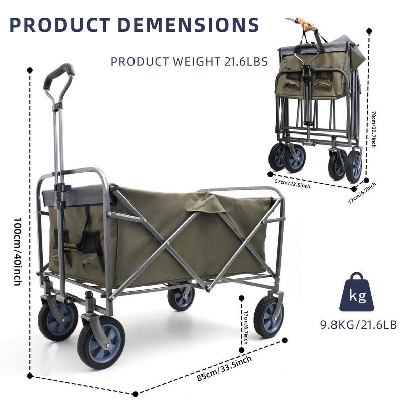 Collapsible Outdoor Wagon - 150 lb Load, Durable 600D Fabric, Easy Setup, Ideal for Sports, Groceries, and Park Trips - Steel
