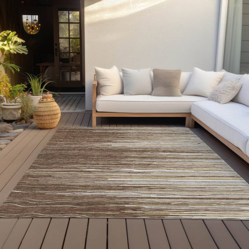 Machine Washable Indoor/ Outdoor Modern Stripe Chantille Rug