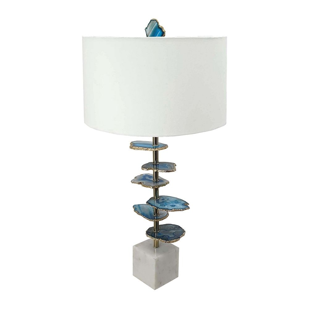 15"x29.5" Blue and White Agate Slice Table Lamp with Marble Base