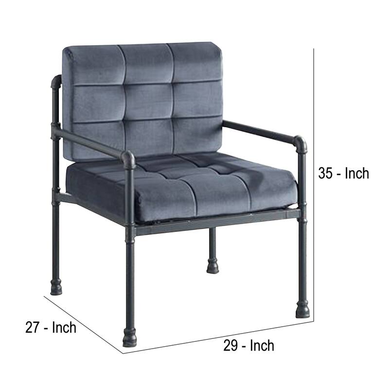 Accent Chair with Tufted Velvet Seat and Metal Frame, Gray