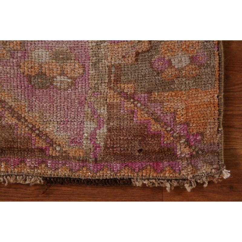 Hand Knotted Oriental 100% Wool Carpet Transitional Tribal Brown Anatolian Runner Rug - 2' 10'' X 1' 3''