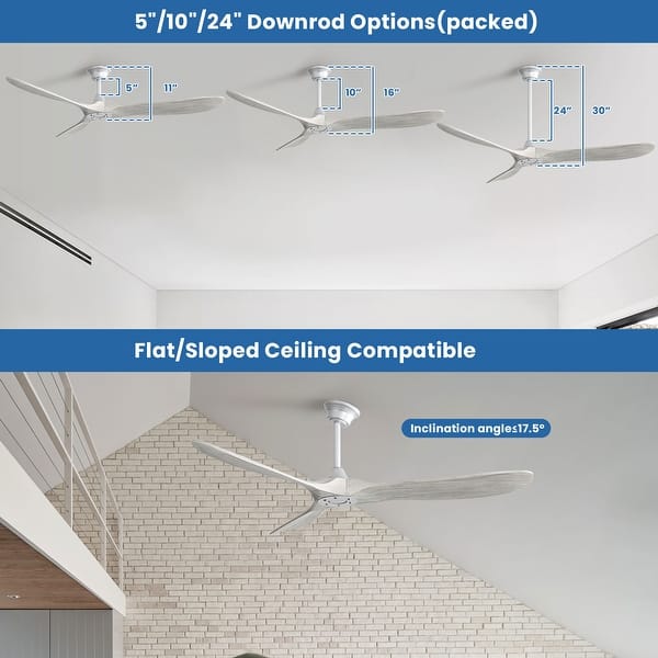 dimension image slide 7 of 13, Sofucor 52''/60" Large Ceiling Fan without Lights, Remote Control and Reversible Motor Included, Smart Optinal