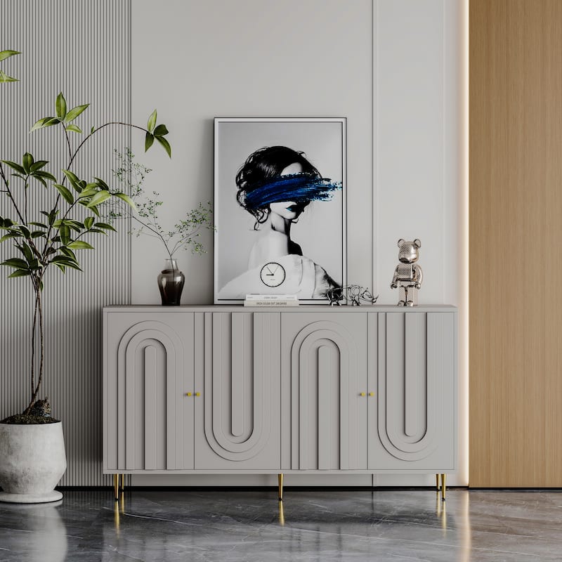 Modern Lacquered 4 Door Wooden Sideboard Buffet Server Cabinet