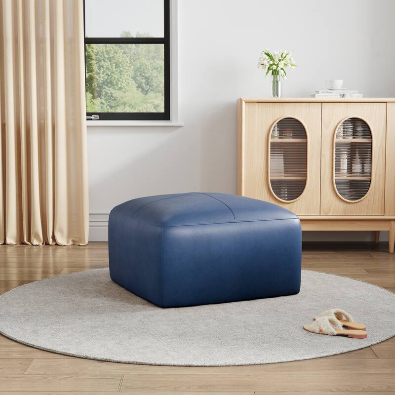 Upholstered Genuine Leather Ottoman for Living Room and Bedroom