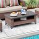 Outdoor Rectangular Wicker 2-Tier Coffee Table Aluminum Side Table - Brown