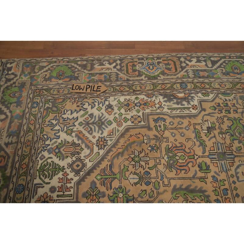 Hand Knotted Oriental 100% Wool Carpet Traditional Floral Peach Tabriz Area Rug - 11' 9'' X 8' 10''