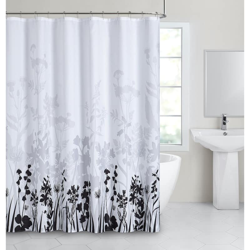 Dainty Home Floral Field Printed Fabric 3D Designed Textured Fabric Shower Curtain 70" x 72"