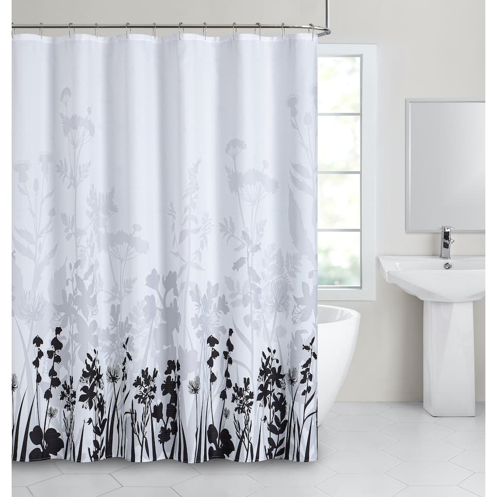 Dainty Home Floral Field Printed Fabric 3D Designed Textured Fabric Shower Curtain 70" x 72"
