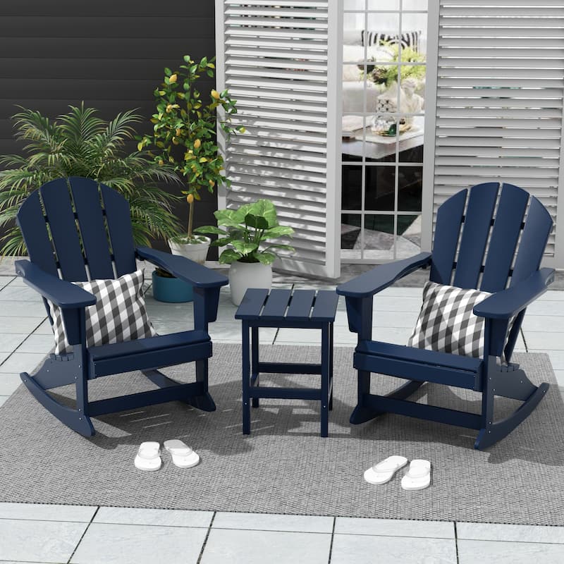 Polytrends Laguna 3-Piece Poly Adirondack Rocking Chairs and Side Table Set