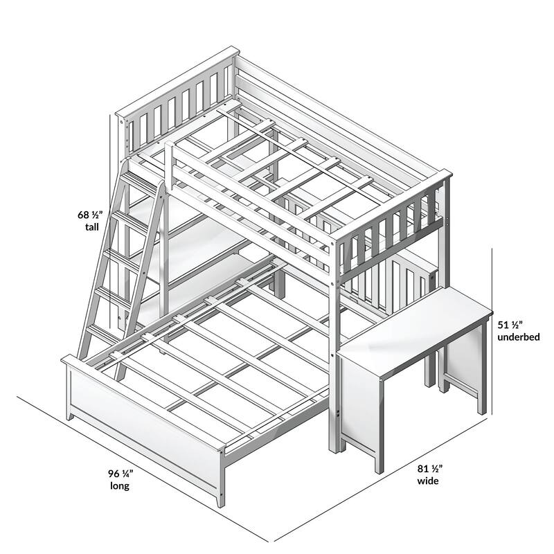 Max and Lily L Shaped Twin over Full Bunk Bed with Bookcase and Desk