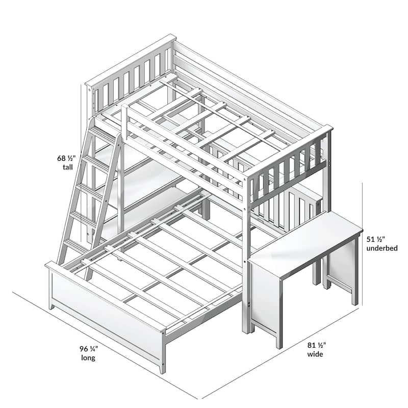 Max and Lily L Shaped Twin over Full Bunk Bed with Bookcase and Desk