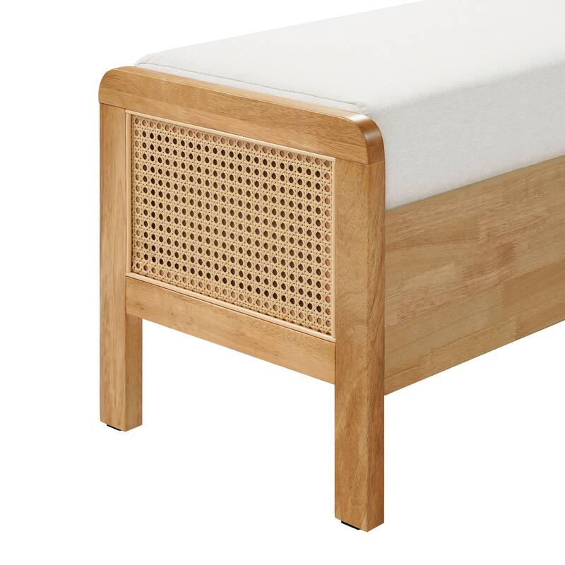 Christopher Knight Home - Soft Cushion Oak Beige Upholstered Storage Ottoman Bench with Rattan Sides and Wooden Legs