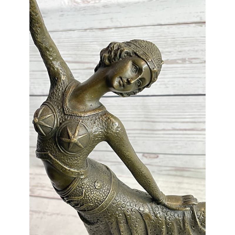 Chiparus Arabesque Dancer Bronze Sculpture Statue Figure On Marble Base Art Deco Decor
