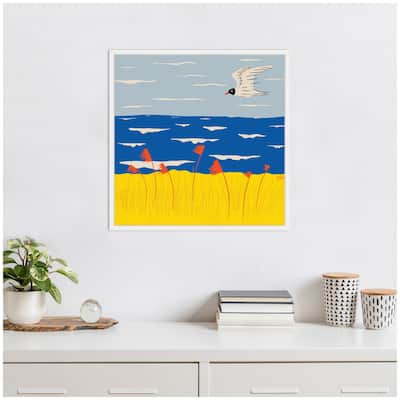 Kate and Laurel Sylvie Seaside Scene Framed Canvas by Carrie Cantwell