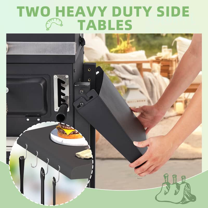 Heavy-Duty Charcoal Grill with Foldable Tables, Enameled Grate, 860 Sq. In. Cooking Area, Adjustable Trays for Outdoors
