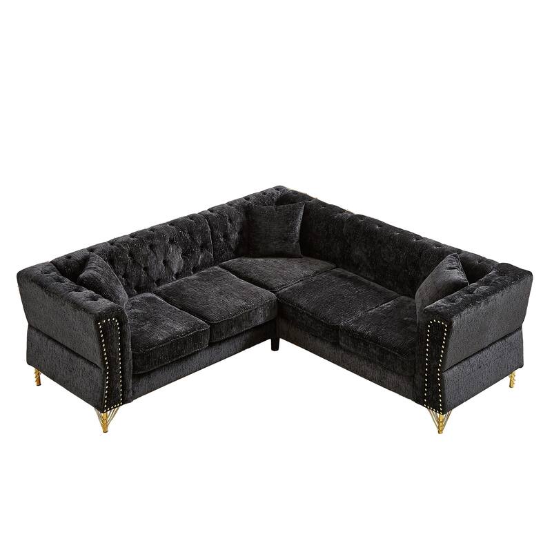 5-Seater Chenille Corner Sofa with Nailhead Trim, L-Shaped Couch for Living Rooms