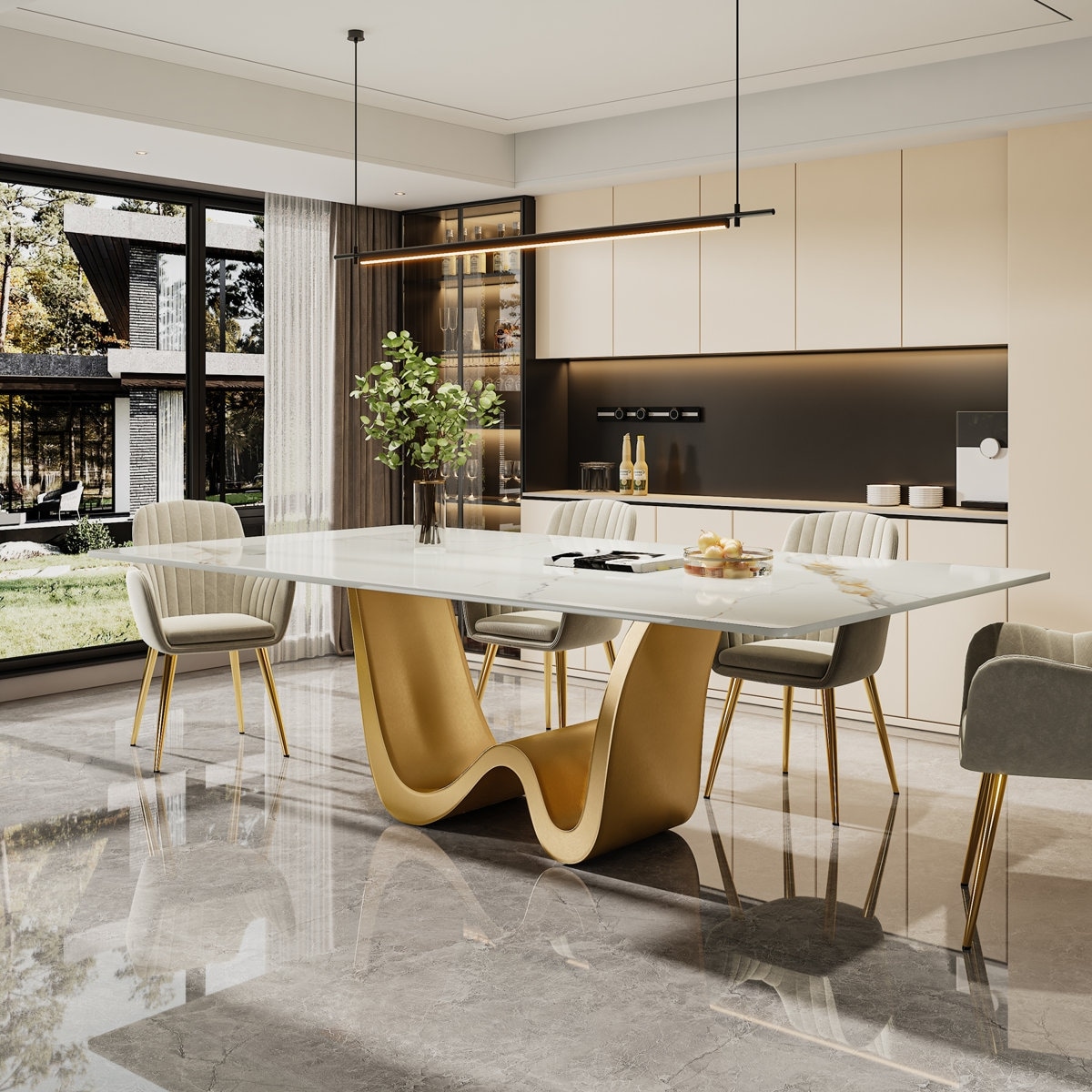 78.74-Inch Modern Rectangle Sintered Stone Dining Table, Luxury