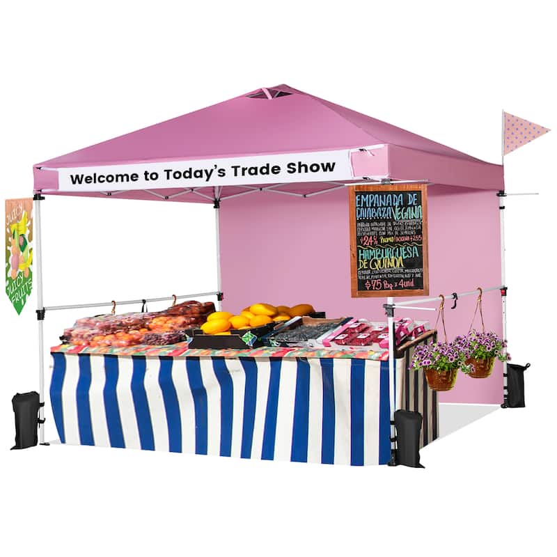 Costway 10'x10'Commercial Pop-up Canopy Tent Sidewall Folding Market - Pink