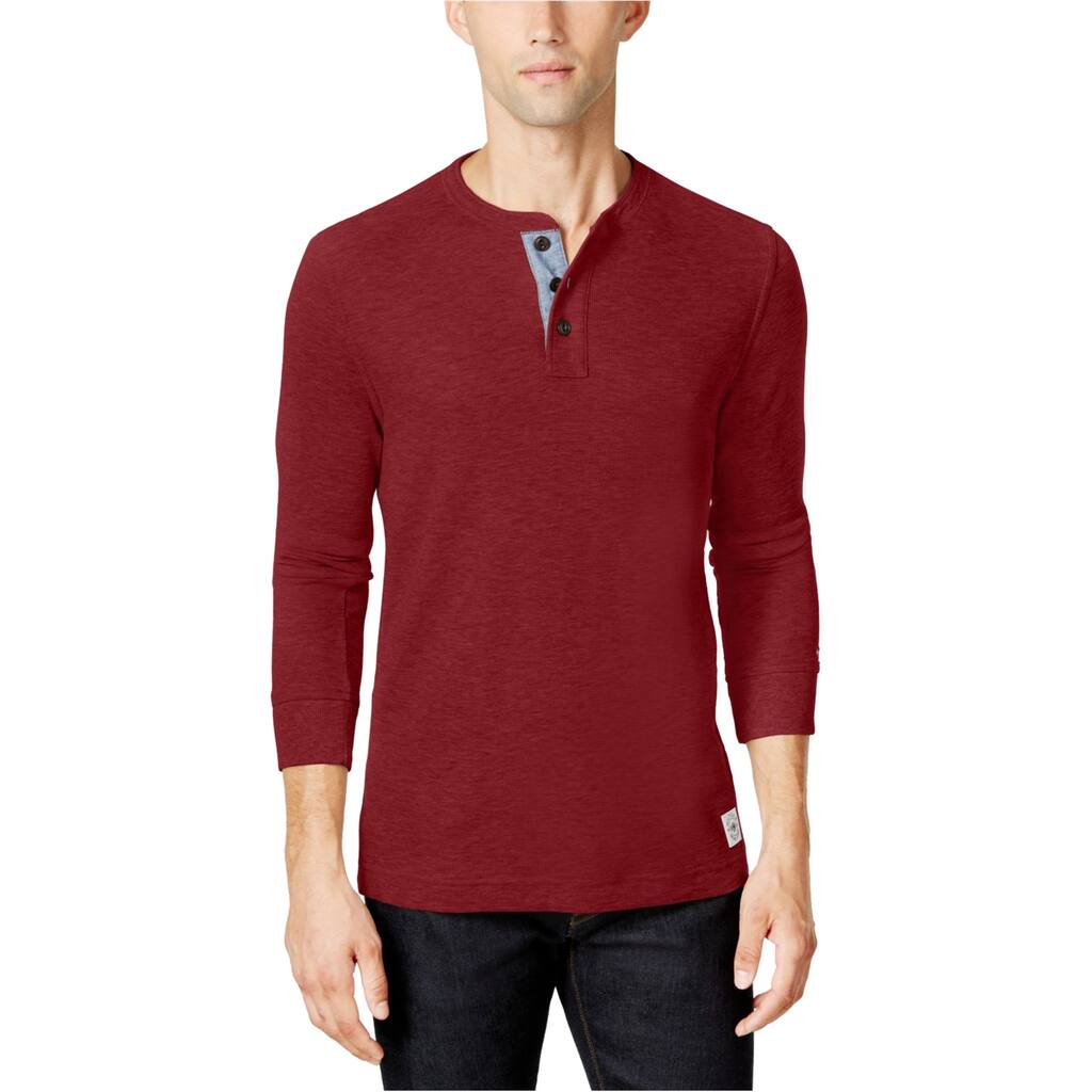 Tommy Hilfiger Mens Cotton Henley Shirt, Red, XX-Large