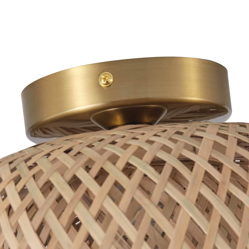 Farmhouse 1-Light Hand-Woven Semi Flush Mount Ceiling Light with Natural Bamboo Shade