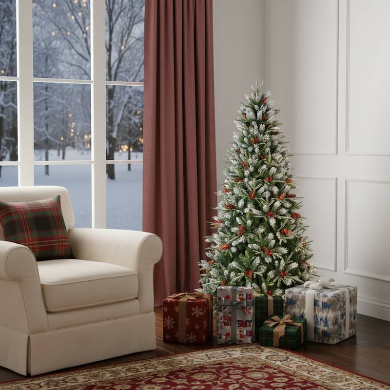 HomeRoots 5' Green And White Full Fir Christmas Tree With Decorations - 60.00 in. x 60.00 in. x 37.00 in. - Green/White - 5 Foot