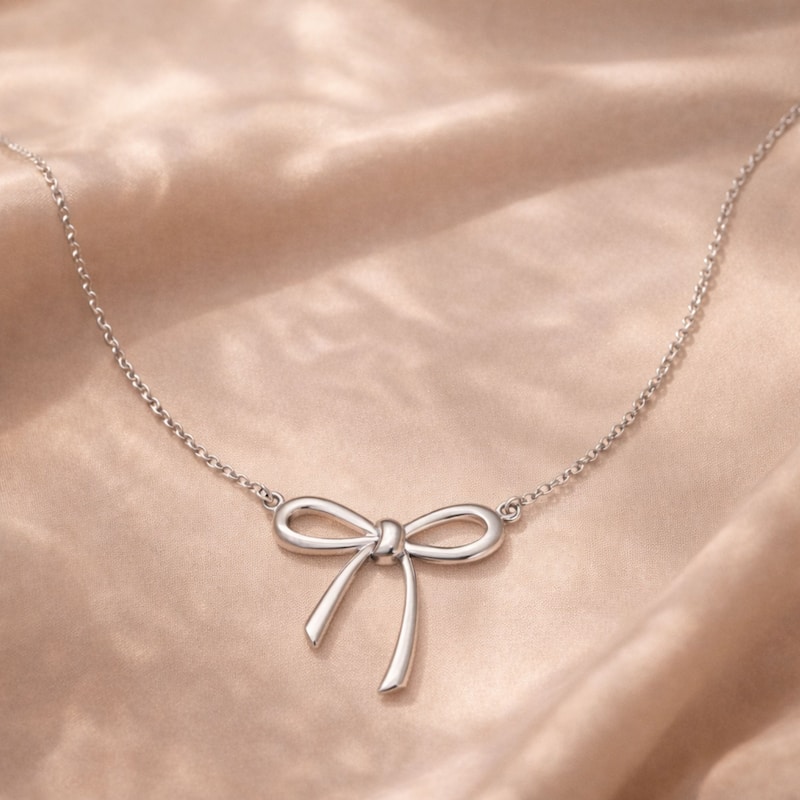 Fremada Rhodium Plated Italian Silver Bow Ribbon Adjustable Necklace (16 to 18 Inch)