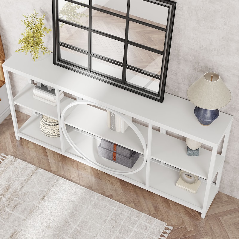 Extra Long Console Table, 70.9 inch Narrow Sofa Tables with 3 Tier Wood Storage Shelves, Rustic Brown Black - 11.75" * 70.9"