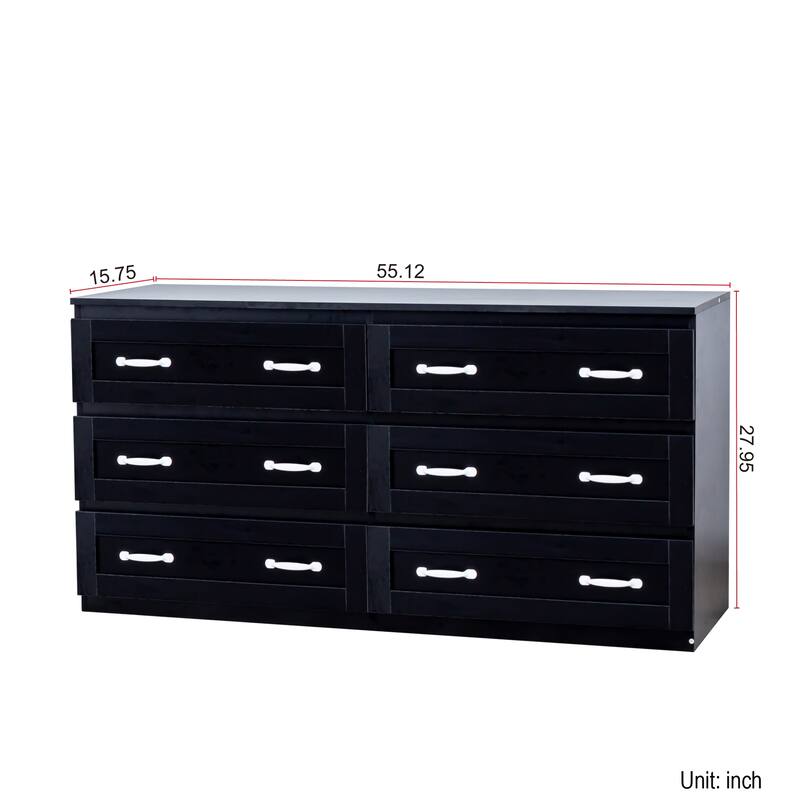 Anmytek Modern Black Wood 6 Drawer Chest of Drawers with Metal Handles Storage Organizer
