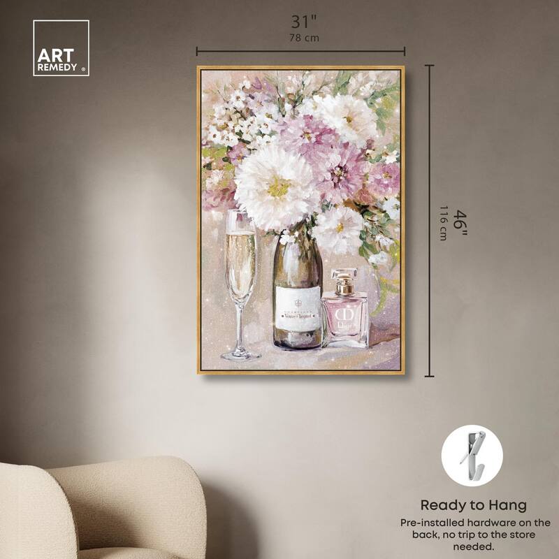 Light Floral Champagne Vase Canvas by Art Remedy