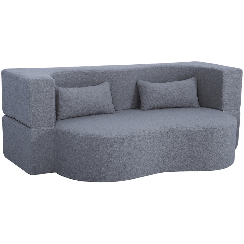 GDFStudio - 2-in-1 Convertible Sofa Bed, Full Size Folding Loveseat Couch with Soft Teddy Fabric