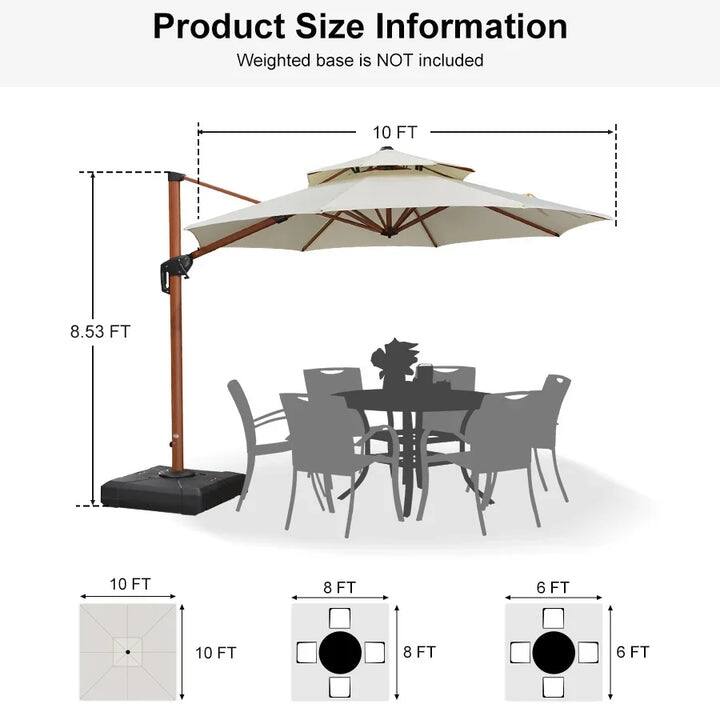 PURPLE LEAF Double Top10/11/12/13ft Round Patio Cantilever Umbrella in Wood Color