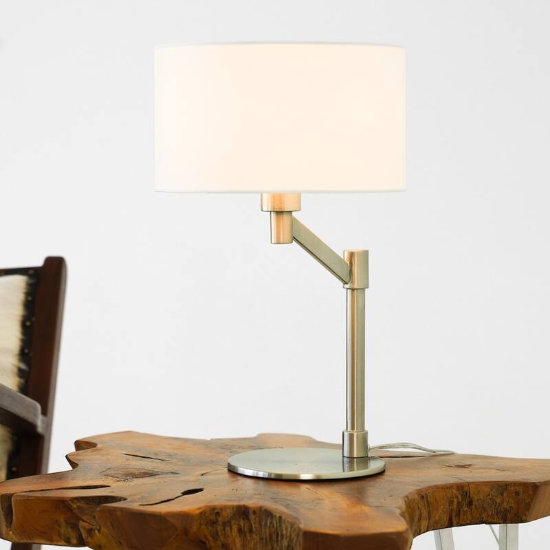 Caneo Brushed Nickel Table Lamp with White Fabric Drum Shade - Brushed Nickel